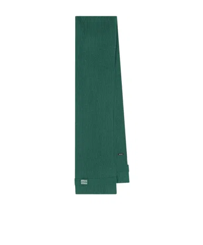 Miu Miu Ribbed Scarf Made From Virgin Wool Blend In Green