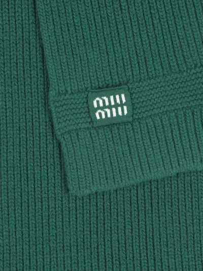 Miu Miu Ribbed Scarf Made From Virgin Wool Blend In Green