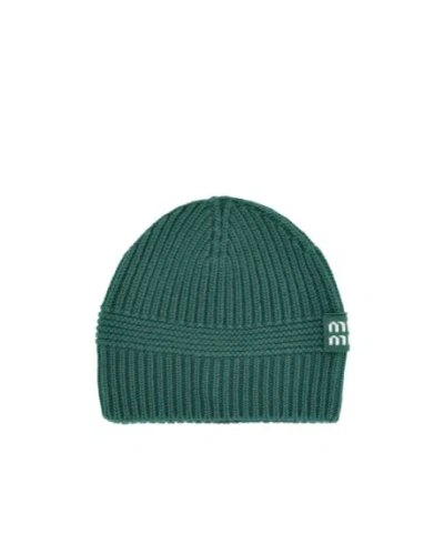 Miu Miu Ribbed Hat In Green