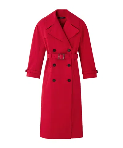 Jacquemus Belted Trench Coat With Structured Collar In Red