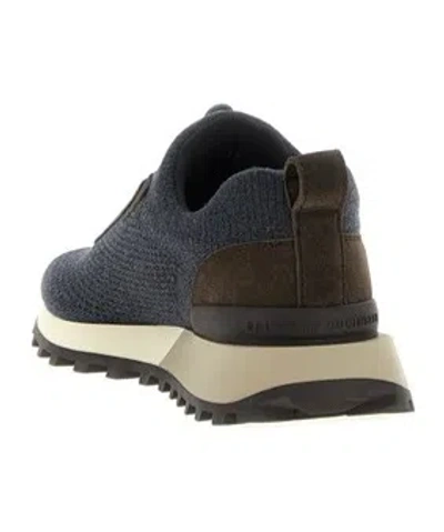 Brunello Cucinelli Women Runners In Techno Fabric And Calfskin With Precious Trim In Gray