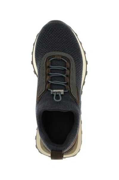 Brunello Cucinelli Women Runners In Techno Fabric And Calfskin With Precious Trim In Gray
