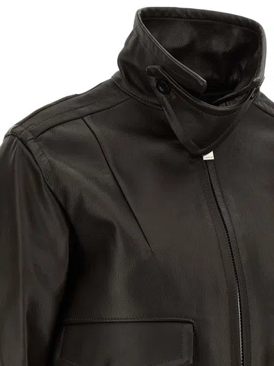 Sacai Convertible Plush-trimmed Padded Leather Jacket In Brown