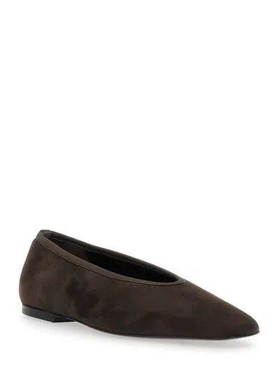 Totême Minimalist Suede Pointed-toe Flats In Black