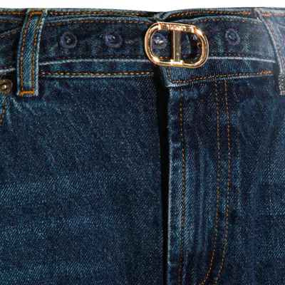 Twinset Wide-leg Trousers With Pockets And Loops In Blue