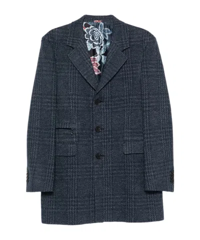 Etro Checked Three-button Jacket In Blue