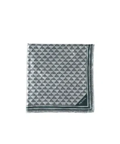 Prada Printed Silk Scarf 55x55 In Gray