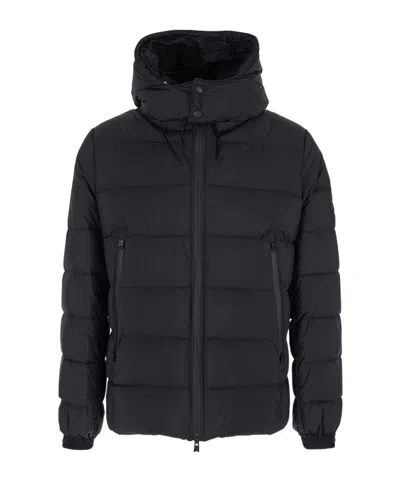 Tatras Domiziano Black Down Jacket With Fixed Hood And Logo Patch On The Sleeve In Tech Fabric Man In Black