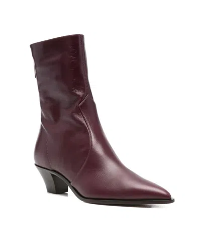 Aquazzura Ankle Boot With Cone Heel And Pointed Toe In Burgundy