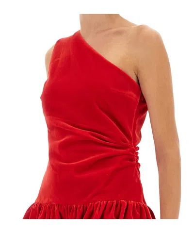 Patou One Shoulder Knee Length Dress With Asymmetric Design In Red