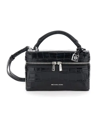 Michael Kors Black Vanity Bag With Logo Lettering On The Front In Crocodile Effect Leather Woman In Black