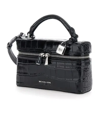 Michael Kors Black Vanity Bag With Logo Lettering On The Front In Crocodile Effect Leather Woman In Black