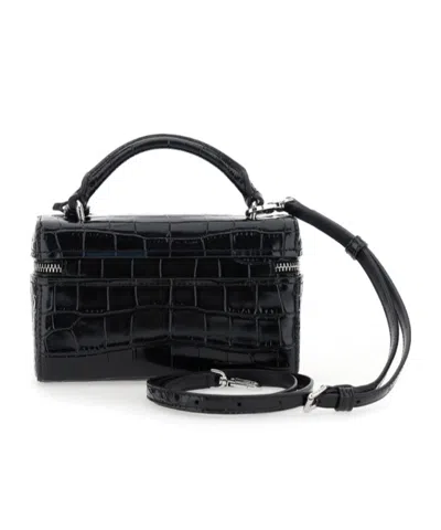 Michael Kors Black Vanity Bag With Logo Lettering On The Front In Crocodile Effect Leather Woman In Black
