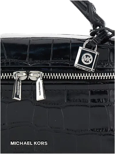 Michael Kors Black Vanity Bag With Logo Lettering On The Front In Crocodile Effect Leather Woman In Black