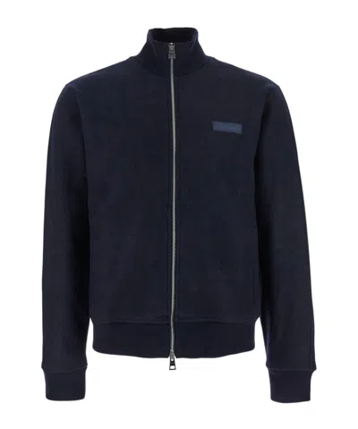 Givenchy Blue Jacket With High Neck And Logo Patch On The Front In Wool And Cashmere Blend Man In Blue