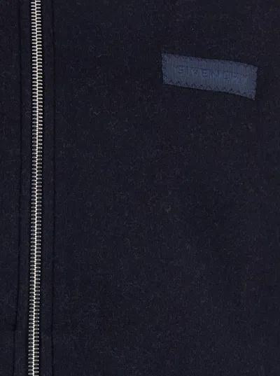 Givenchy Blue Jacket With High Neck And Logo Patch On The Front In Wool And Cashmere Blend Man In Blue