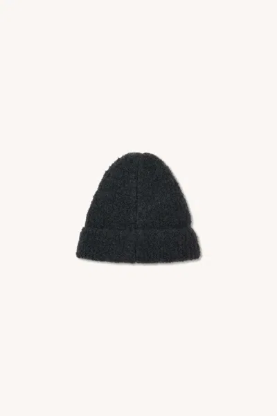The Row Charcoal Cashmere Blend Beanie Hat In Black