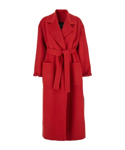 Fabiana Filippi Long Cashmere Wool Coat Belted At Waist In Red