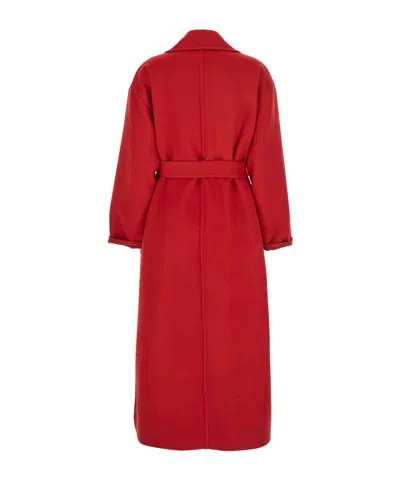 Fabiana Filippi Long Cashmere Wool Coat Belted At Waist In Red