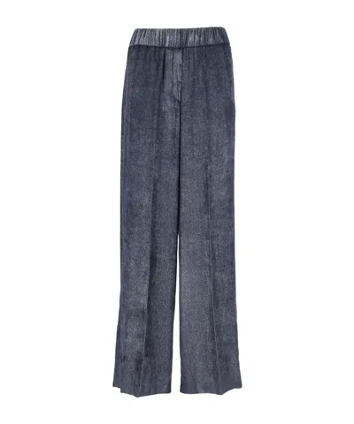 Peserico Wide-leg Trousers With Ribbed Texture In Blue