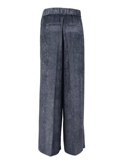 Peserico Wide-leg Trousers With Ribbed Texture In Blue