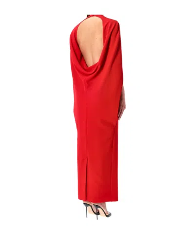 Alberta Ferretti Women Red Long Dress With Hooded Sleeves And Cut Out On The Back In Fabric Woman