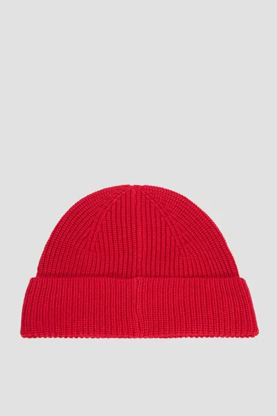 Hugo Boss Wool-blend Beanie Hat With Logo Label In Red
