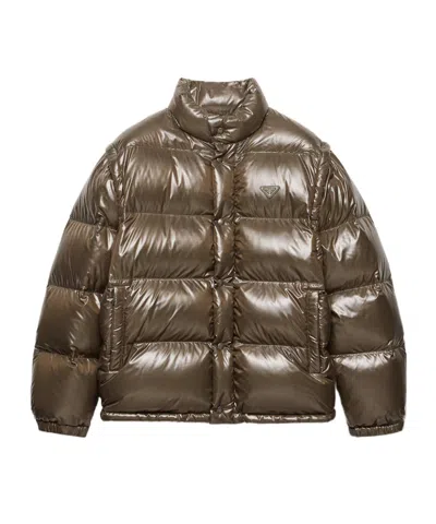 Prada Medium Down Jacket In Re-nylon In Brown
