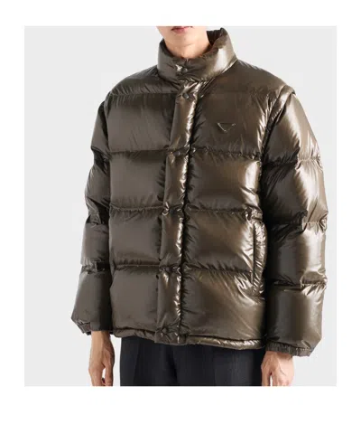 Prada Medium Down Jacket In Re-nylon In Brown
