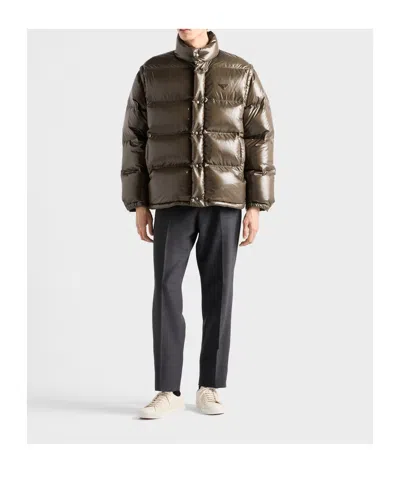 Prada Medium Down Jacket In Re-nylon In Brown