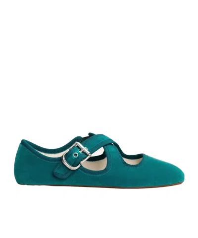 Alaïa La Criss Cross Velvet Ballet Flats In Green