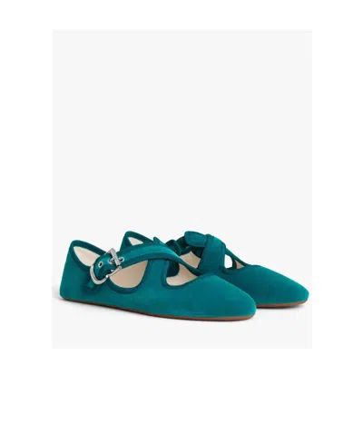 Alaïa La Criss Cross Velvet Ballet Flats In Green