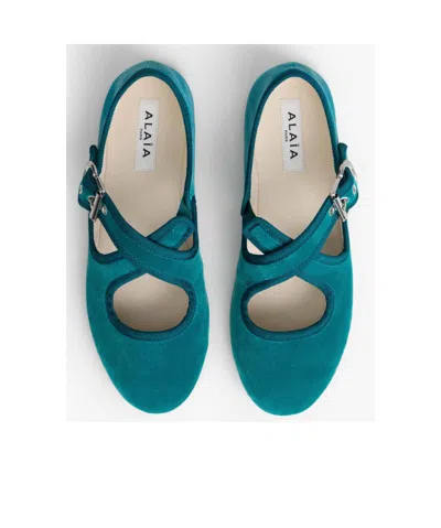 Alaïa La Criss Cross Velvet Ballet Flats In Green