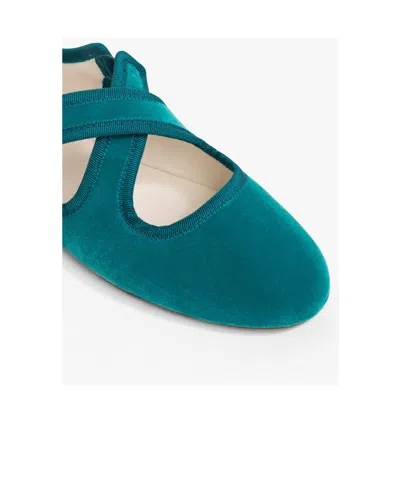 Alaïa La Criss Cross Velvet Ballet Flats In Green