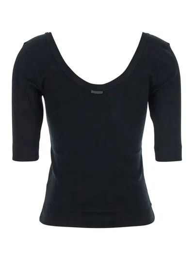 Brunello Cucinelli Ribbed Scoop Neck Short Sleeve Top In Black