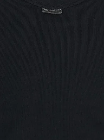 Brunello Cucinelli Ribbed Scoop Neck Short Sleeve Top In Black