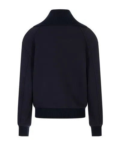 Jil Sander Wool Blend Bomber Jacket With High Collar In Blue