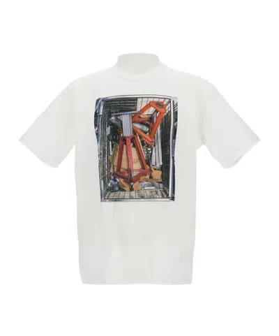 Junya Watanabe Cotton Jersey T-shirt With Screen-printed Graphic In White