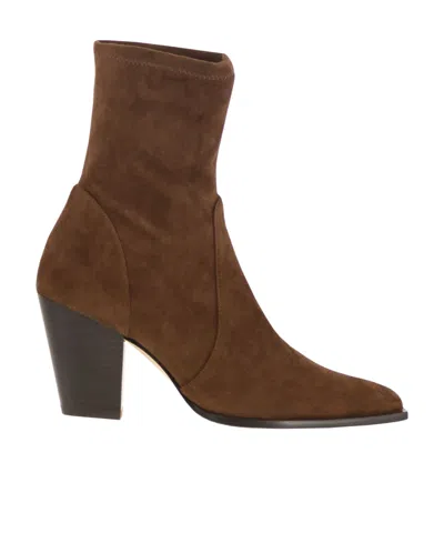 Stuart Weitzman Yuliana Pointed-toe Sock Boots In Brown