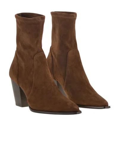 Stuart Weitzman Yuliana Pointed-toe Sock Boots In Brown