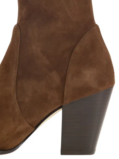 Stuart Weitzman Yuliana Pointed-toe Sock Boots In Brown