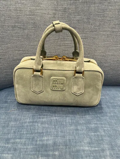 Miu Miu Arcadia Quilted Suede Handbag In Brown