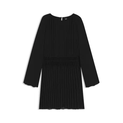Hugo Boss Boss Daliette Pleated Long Sleeve Dress In Black