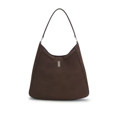 Hugo Boss Ariell Hobo Bag In Nubuck With Double B Monogram In Purple
