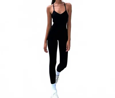 Rockstar Peach Strappy Scoopneck Jumpsuit In Black In Black