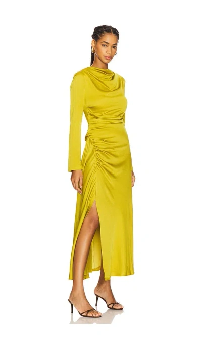 Simkhai Odessa Draped Gathered Satin Midi Dress In Green
