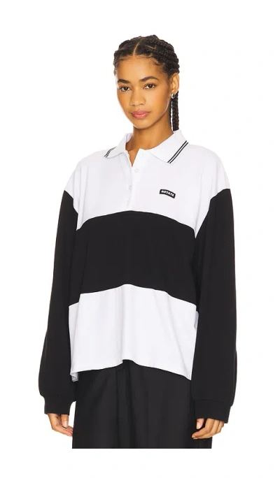 Rotate Birger Christensen Long Sleeve Polo Top Color Block Design In Black