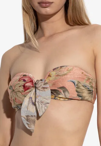 Zimmermann Womens Patch Multi Daylight Floral-print Bandeau Bikini Top In Brown