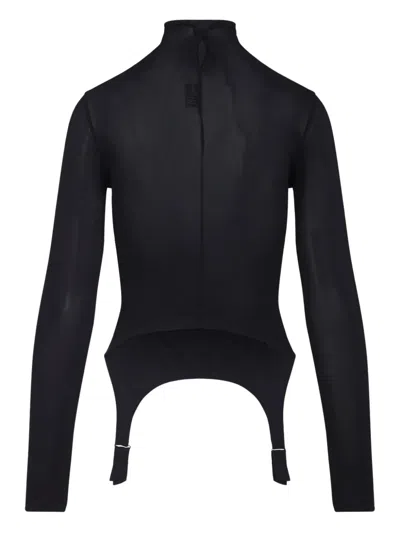 Jean Paul Gaultier Long Sleeve Top Garter Detail In Black