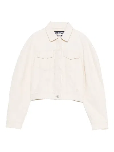 Jacquemus Cropped Denim Jacket Flap Pockets In Neutral